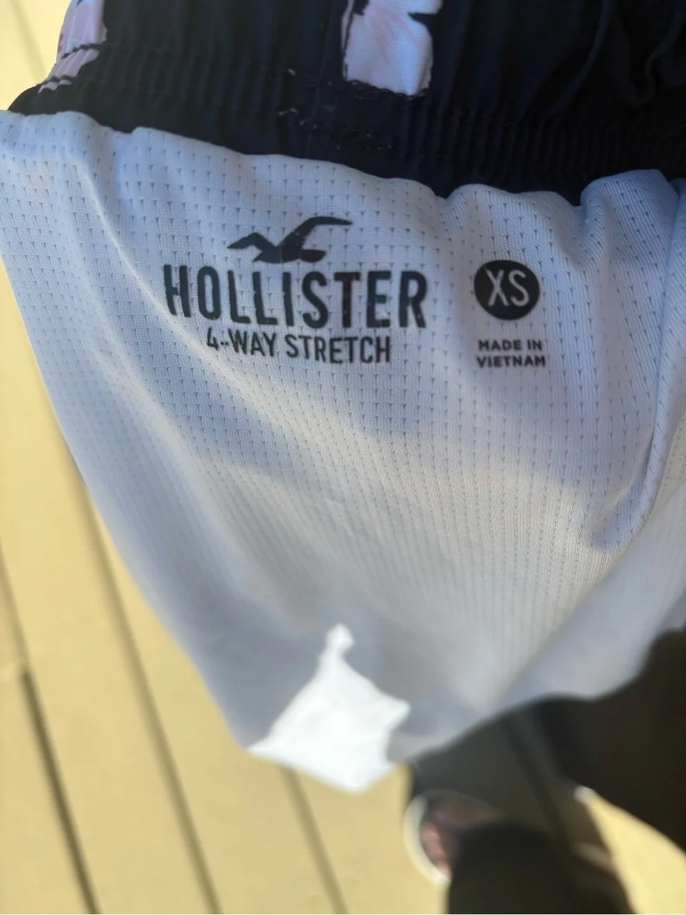 HOLLISTER Floral Black Swim Shorts with Pink & Light Blue Flowers, Size: XS